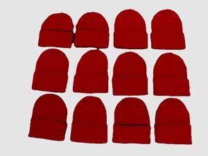 Lot of 12 winter cap hat beanie knit ski hat red Unisex One size Fits All NWOT